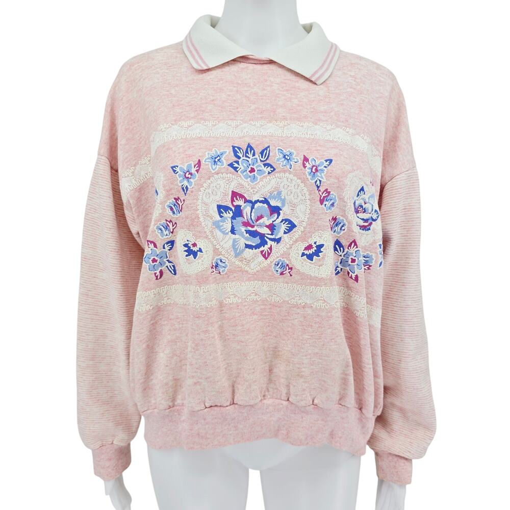 Vintage 90's Grandmacore Collared Sweatshirt Pink L